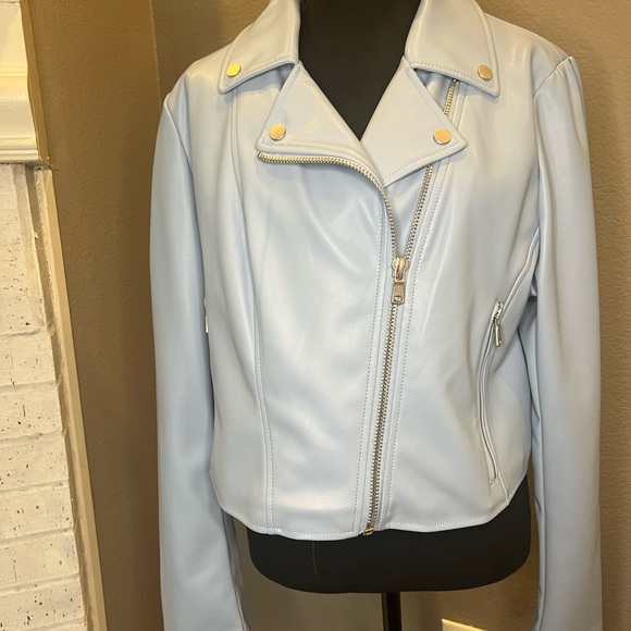 Motto Jacket Vegan Leather Powder Blue Size XL - Picture 1 of 10